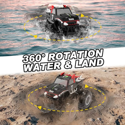 STEMTRON Amphibious Remote Control Car Toys for Boys 2.4 GHz 1:16 All Terrain Off-Road RC Car Waterproof RC Monster Truck Kids Pool Toys Remote Control Boat Gifts for Kids Boys