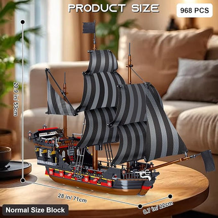 Toy Building Block Set, Pirate Ship Regular Size Brick Model Kit, Creative Ship Building Construction, Christmas Birthday Gift for Adult Teens Children Kids Boys Girls 8+ 968pcs