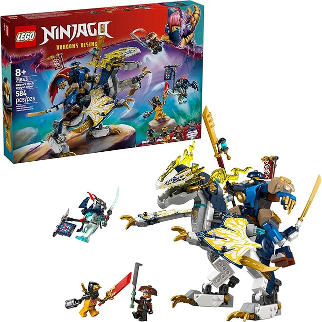 LEGO NINJAGO Rogue’s Mech Dragon Rider Building Toy - Dragons Rising Play Set & 4 Ninja Toy Minifigures for Boys & Girls, Ages 8+ - 2 Ways to Build & Play - Gift Idea for Birthdays - 71843
