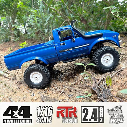 RC Crawler WPL C24 RC Rock Crawler RC Truck 4x4 Off Road RTR, 1/16 Scale Remote Control Truck All Terrain 2.4 Ghz with Proportional Steering LED Lights Hobby Toys Adult