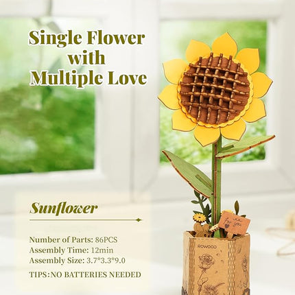 rowood 3D Wooden Puzzles for Adults, DIY Artifical Flower Building Set Craft Kit for Women,Mother's Day/Valentine's Day/Thanksgiving Day/Christmas/Birthday Gift -Sunflower