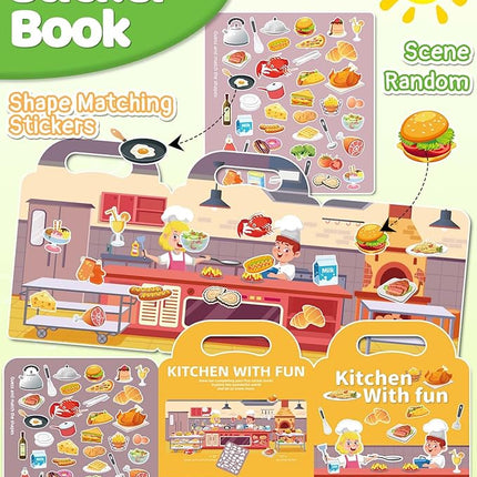 Benresive Reusable Sticker Book for Toddlers 2-4 Years, Fun Travel Stickers for Kids, Waterproof Sticker Books for Toddlers 1-3, Crafts Activities for Todddlers 1-3 2-4 3-5 - Kitchen