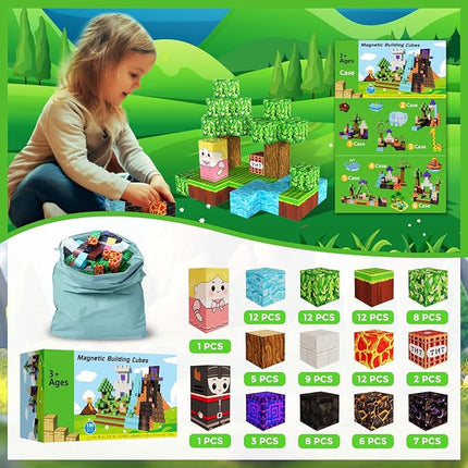 Magnetic Blocks, 100 PCS Building Blocks Set, Magnetic Tiles Building Toys for 3+ Year Old Boys & Girls, STEM Magnetic Building Blocks for Toddlers Kids