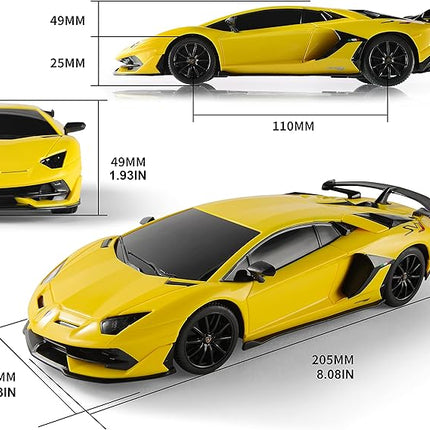 BEZGAR 1:24 Scale Lambo Remote Control Car, Electric Sport Racing Hobby Lambo Toy Car Model Vehicle, RC Car Toys for 3 4 5 6 7 8 Boys and Girls(Yellow)