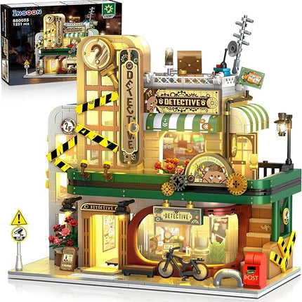 Detective Agency Building Set with LED Light, 1231PCS Detective House Building Block Toy with Clue Wall, Office Construction Model for Easter Mother's Day for Adults Teens Kids Boys Girls 10+