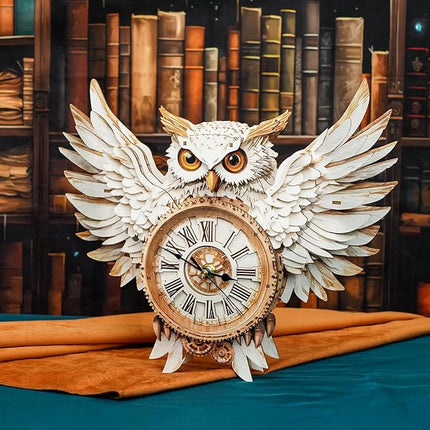 KAAYEE 3D Wooden Puzzles for Adults Snowy Owl Clock - Wall ‌‌Clock Puzzle Xmas Room Model Building Kit Creative Art Craft Gift Home Decor for DIY Enthusiasts, Brain Teaser Building Set Birthday Gifts