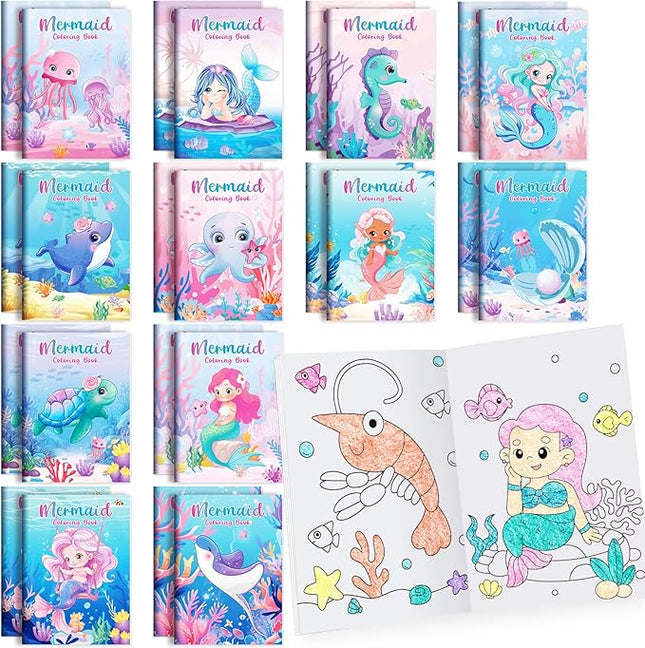 BenLouis 24 Pcs Mermaid Mini Coloring Books Kids Little Mermaid Party Favors Small Activity Books Bulk for Kids Ocean Birthday Goodie Bags Stuffers Return Gifts Classroom Travel