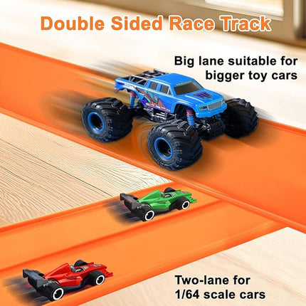 15 Ft Double Sided Flexible Race Track Set with 6 Toy Cars for Kids (Orange)