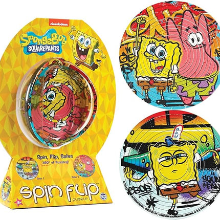 Spin Flip Puzzle: Spongebob Graffiti, 12 Rings, 3D Puzzle, Challenging, Fun, Interactive Brain Teaser for Kids and Adults, Stimulates Creativity