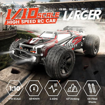DEERC 9206E DIY Extra Shell 1:10 Scale Large RC Cars,48+ KM/H Hobby Grade High Speed Remote Control Car for Adults Boys,All Terrain 4WD 2.4GHz Off Road Monster RC Truck with 2 Battery for 40+ Min Play