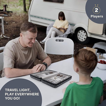 Magnetic Travel Backgammon Sets for Adults - Quality PU Leather Backgammon Board Game for Adults and Kids - 14" Gift for Man Backgammon Board with 32 Magnetic Pieces in PU Leather Case