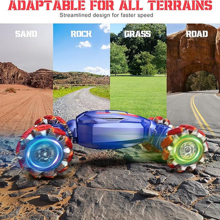 Gesture Sensing RC Stunt Car, Boys Girls Ages 6-12 Birthday Gift Ideas, 4WD Transform Off Road for Rotating Hand-Controlled 2.4Ghz Remote Control Twist Cars with Lights and Music Blue