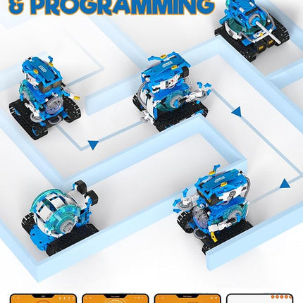 5 in 1 STEM Robot Building Toys for Boys Age 8-13, 494PCS Remote & App-Controlled Set Educational Coding Toy, Kids DIY Sound & Light Interactive Science Sets, Gift for Boys Girls 10-12