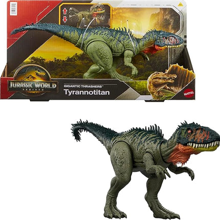 Mattel Jurassic World Rebirth Gigantic Thrashers Tyrannotitian Dinosaur Figure Toy, 2 Tail Activated Rampage Attacks, Digital Play