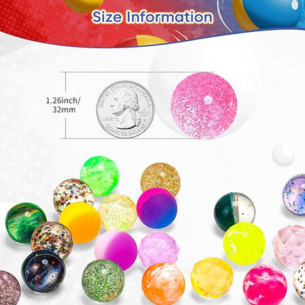 Pllieay 30 Pieces Bouncy Balls for Kids, 32mm Bouncy Ball Bulk Assorted Rubber Balls with Storage Bag for Party Favors, Birthday Gift and Class Prizes (6 Styles)