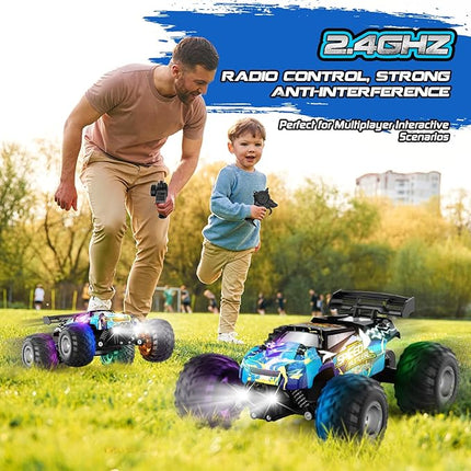 Remote Control Car, 1:18 2WD Off-Road RC Truck 20 KM/H, All-Terrain RC Cars with Headlights, BodyLights, 2.4GH Rechargeable Remote Control Monster Truck, Christmas or Birthday Gift Toys for Boys Girls