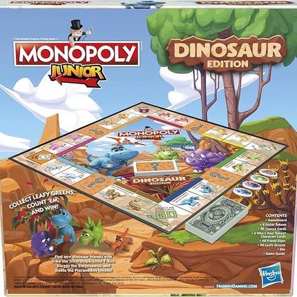 Hasbro Gaming Monopoly Junior Dinosaur Edition Game | Kids Board Games with Dino-Themed Toy Tokens | 2-4 Players for Boys & Girls | Ages 5+ (Amazon Exclusive)