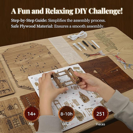 LED 3D Wood Puzzle Countryside Cottage Model - DIY Miniature Building Kit with Spark LED Lights - 3D Craft Rural Architecture Home Décor Gift for Adults