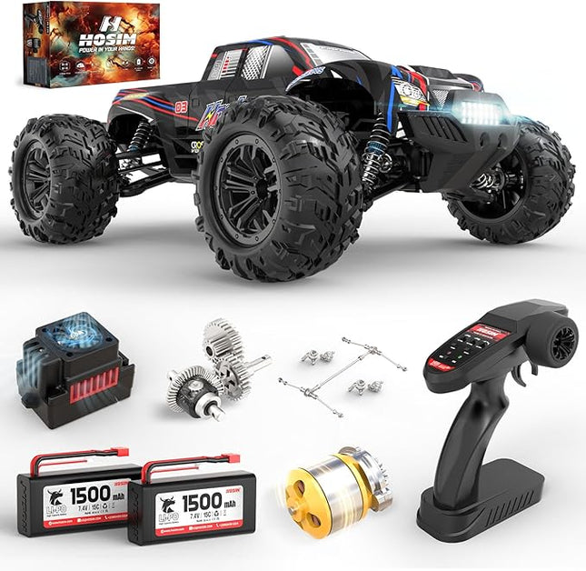 Hosim 1/10 RC Cars for Adults 62+KMH, Brushless Remote Control Car Fast, 2S Bettery RC Monster Trucks 4X4 Waterproof Off Road
