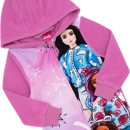 Barbie Girls Onesie | Young Ladies Pink Sketch Doll Hooded All in One Sleepsuit Pajama | Kids Colorful Character Bodysuit PJs