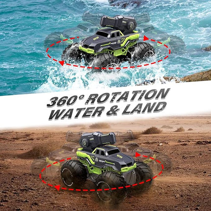 1:16 Amphibious Remote Control Car with Shooting Water Gun Gesture Sensing RC Car Boat Waterproof RC Tank Off-Road Stunt Car Toy Monster Truck for Outdoor Gift for Kids With 2 Replaceable Batteries