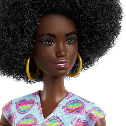 Barbie Doll with Wheelchair and Ramp, Kids Toys, Barbie Fashionistas, Curly Black Hair, Rainbow Heart Romper, Clothes and Accessories