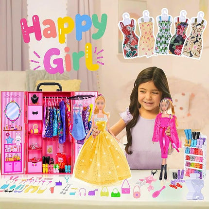 104 Piece Fashion Doll Wardrobe Playset with Poseable 11.5" Doll & 104 Accessories | ASTM-Certified Pretend Play Gift Set for Girls Ages 3+