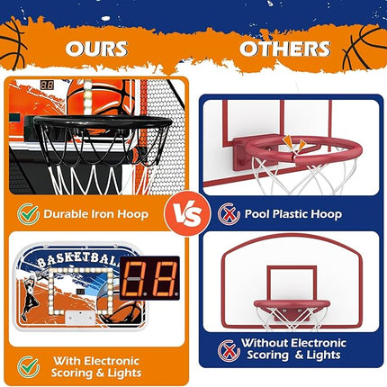 Arcade Basketball Game Set for Kids 3-12 – Indoor & Outdoor Basketball Hoop with 4 Balls, Adjustable Height, LED Scoring, Air Pump & Storage – Fun Sports Toy for Boys & Girls Ages 4-8, 8-12