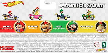 Hot Wheels Mario Kart Toy Vehicle 4-Pack, Collectible Set of 4 Fan-Favorite Characters Includes 1 Exclusive Model
