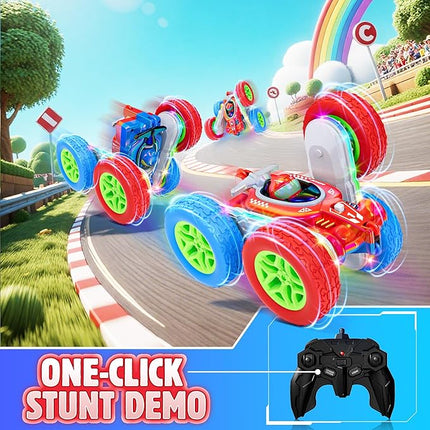Remote Control Car for Kids Toys with Shiny Electroplated Finish, RC Cars Stunt Toy with LED Lights, 2.4GHz Double-Sided 360° Flips, USB-C Fast Charging, Perfect Birthday Xmas Gift for Boys