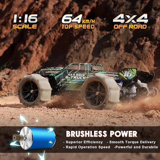 HAIBOXING 16890SA 1/16 Scale 4WD Brushless RC Truck Max 40 MPH Fast RC Cars, All Terrains RC Car with Independent ESC 4X4 Off-Road Semi-Truck for Boys and Adults, 3S Battery Applicable (not Included)