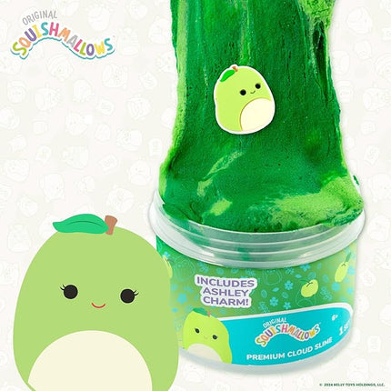 Original Squishmallows Ashley The Apple Premium Cloud Slime, Green Apple Scent, 8 oz. Jar Storage Container with Figurine Topper, Rubber Charm, Goodie Bags Stuffers, Kids Party Favors, Sensory Toys