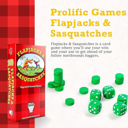 Prolific Games Flapjacks & Sasquatches - Upgraded 2nd Edition, Family Card & Dice Game for 2-8 Players, 20-Minute Rounds, Fun for Kids & Adults, Perfect for Family Game Nights and Camping Trips