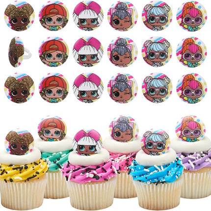 DecoPac L.O.L. Surprise! Rings, 24 L.O.L. Surprise Funseeker Cupcake Decorations Featuring 6 Different Dolls - 24 Pack