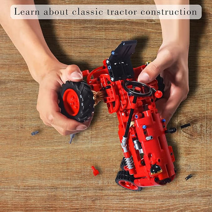 Classic Building Blocks 1/12 Red Tractor Farm Toy Building Set Gift for Kids Ages 6 7 8 9 10 11 12 Includes Shifting Structure, Steering Structure Features (Classic Edition)