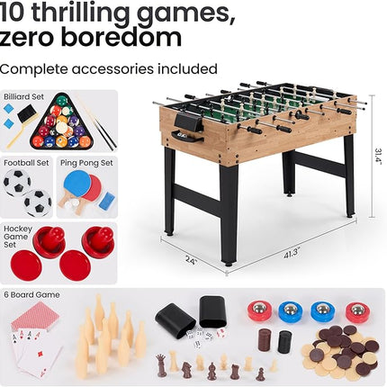 10-in-1 Foosball Table 48" Combo Game Table Ping Pong Table Air Hockey Table Pool Table Soccer Foosball All in One with Accessories for Indoor Outdoor Game Rooms and Family Game
