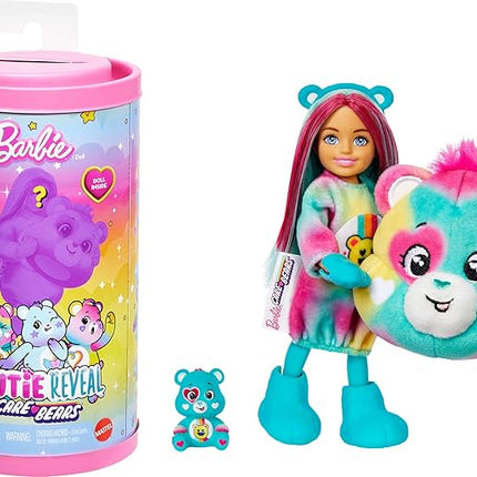 Barbie Cutie Reveal Care Bears Chelsea Small Doll & Accessories, Series 2 with Plush Costume & 6 Surprises Including Color Change (Styles May Vary)