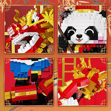 Dargon Dance Panda Building Blocks Set, 1168PCS Micro Mini Building Blocks, Panda Toys for Adults and Kids