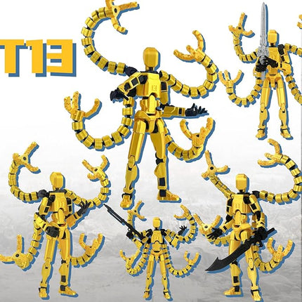 2PCS T13 Action Figure Already Assembled, 3D Printed Multi-Jointed Movable Robot 13 Action Figures Desktop Decorations for Game Lovers Toy, for Collectors Desktop Decorations (Yellow Gray)