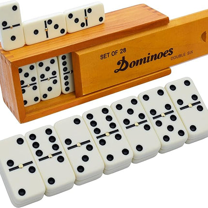 Queensell Dominos Set for Adults – Dominoes - Classic Board Games, Double 6 Dominoes Family Games for Kids and Adults - Double Six Standard Dominos Set 28 Tiles with Wood Case, Juegos de Mesa