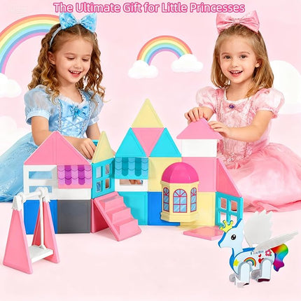 Unicorn Toys for Girls Age 4-6, Unicorn Magnetic Tiles, Movable Magnetic Tiles 3D Educational Toy, Magnetic Building Blocks for Kids, Magnetic Construction Set, Xmas Birthday Gifts for Boys and Girls