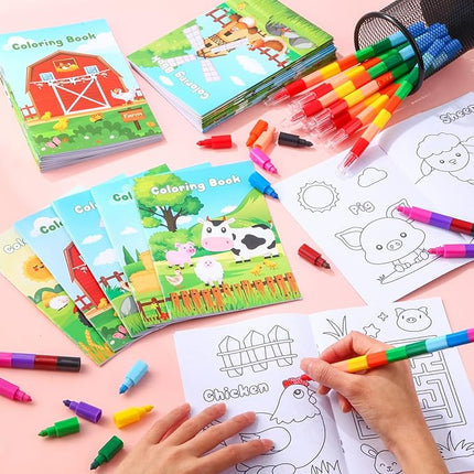 BenLouis 24 Pcs Farm Animals Mini Coloring Books Kids Barn Party Favors Small Activity Books Bulk for Kids Farmhouse Cow Horse Birthday Goodie Bags Stuffers Return Gifts Classroom Travel