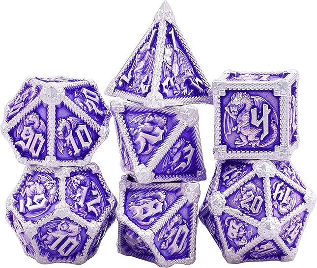 AUSTOR 7-Die Metal DND Dice Set Dungeons and Dragons Polyhedral Roll Playing Dice with Box D20 D12 D10 D% D8 D6 D4 for Pathfinder MTG RPG Board Games