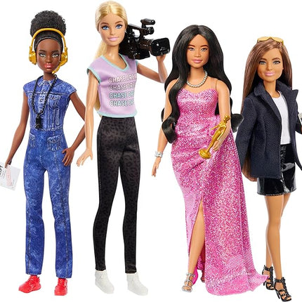 Barbie Careers Set of 4 Dolls & Accessories, Women in Film with Studio Executive, Director, Cinematographer & Movie Star in Removable Looks