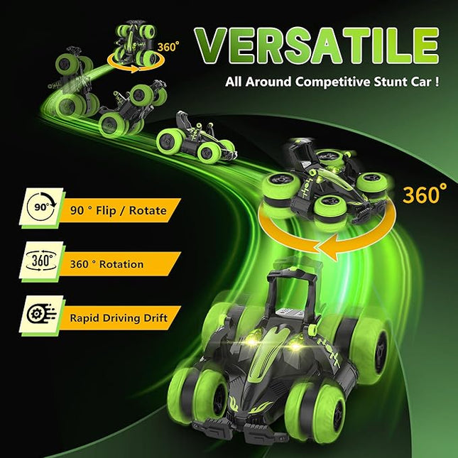 Eulogia Remote Control Car for Boys 4-7, 2.4GHz RC Drift Stunt Car with Lights, Batteries, Reatures 360° Rotation, Go Sideways, Dance, Jump, Over Various Terrain Car Toys Gifts for Birthday, Christmas