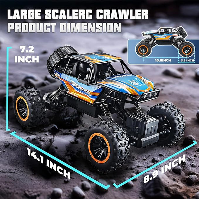 BEZGAR Monster Truck Toys - Remote Control Monster Truck with Light, RC Crawler for Adults, 1:12 Scale RC Truck with 45° Climbing, Remote Control Car for Boys