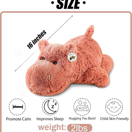 16" | 2 Pounds Pink Hippo Weighted Stuffed Animals,Sensory Comfort Plush Throw Pillow Toy,Kawaii Plushies Hugging Toy Gifts for Kids & Adults (Hippopotamus, 16 inch 2 Pounds)