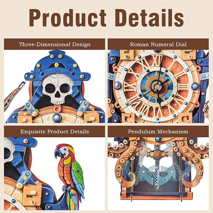3D Wooden Puzzles for Adults - Octopus Sea Monster Clock, Wooden 3D Mechanical Wood Model Kit, DIY Model Kits for Home Decor, Good Gifts Idea for Family and Friends