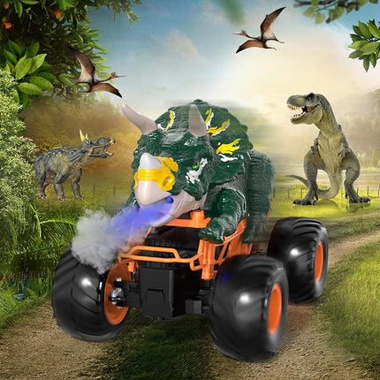 Bennol Remote Control Dinosaur Car for Boys Kids, 2.4Ghz RC Triceratops Truck Toy for Toddlers, Electric Hobby RC Car Toys with Light & Sound Spray for 3 4 5 6 7 8 Year olds Kids Boys Girls