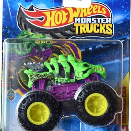 Hot Wheels Monster Trucks Skelesaurus, Beast Bashers 2/6 Includes Crushed Car
